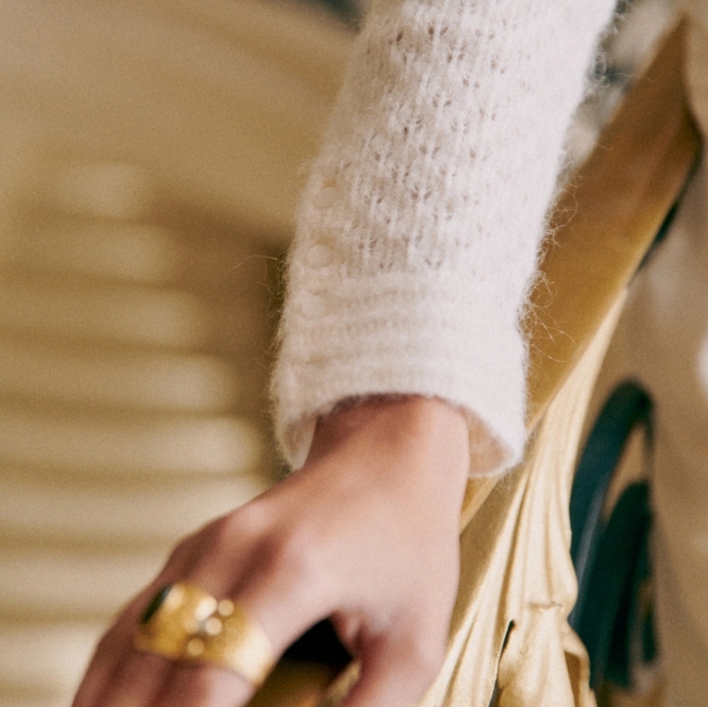 Sezane Saphia Wool/ Kid Mohair Delicate Fancy Openwork Knit White Cardigan - Picture 6 of 14